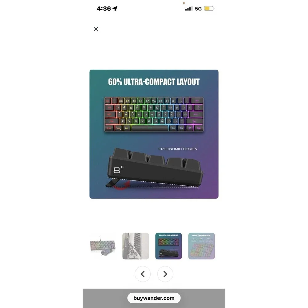 RedThunder 60% Gaming Keyboard Mouse Combo, 61 Keys RGB Backlit, Ultra-Compact
